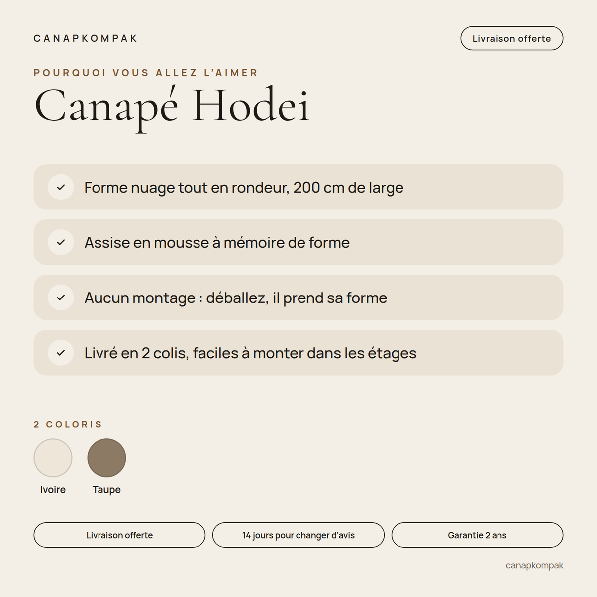 Canapé Hodei : caractéristiques principales
